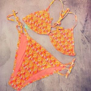 H&M Pastel Bikini Pink Triangle Top Side Tie Bottoms  Size 6